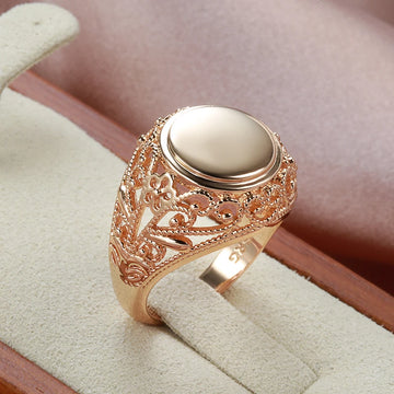 New Design Hollow Flower Rolled Rose Gold of 14-Karat Purity Round Glossy Ring - Ethnic Fine Jewellery